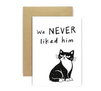 Huxters Breakup Card for Her - “We Never Liked Him” Cheeky Cat Design - Support Card for Friend Best Friend Sister After Relationship Ends