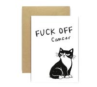 Huxters Cancer Support Card - Black and White Cat Illustration with Attitude - Encouragement Card for Someone Fighting Cancer for Friend Family Him or Her