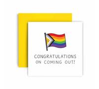 Huxters Celebratory Greetings Card for Him Her Them - Congratulations on Coming Out! - Simple Line Art LGBTQIA Flag Design