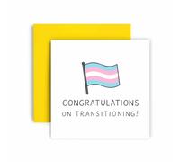 Huxters Celebratory Greetings Card for Him Her Them - Congratulations on Transitioning! - Simple Line Art Trans Flag Design LGBTQIA