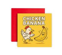 Huxters Chicken Banana Funny Birthday Card Cartoon Kids Party Supplies Invite, TikTok Meme Design Ages 5th 6th 7th 8th Birthdays 7-13 Son Daughter Friend (Chicken Banana 3)