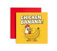 Huxters Chicken Banana Funny Birthday Card Cartoon Kids Party Supplies Invite, TikTok Meme Design Ages 5th 6th 7th 8th Birthdays 7-13 Son Daughter Friend (Chicken Banana 1)