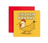 Huxters Chicken Banana Funny Birthday Card Cartoon Kids Party Supplies Invite, TikTok Meme Design Ages 5th 6th 7th 8th Birthdays 7-13 Son Daughter Friend (Chicken Banana 2)