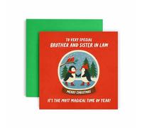 Huxters Christmas card for Brother and Sister in Law - Lovely Penguin Snow globe Illustrated Xmas Cards (Brother and Sister in Law)