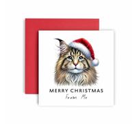 Huxters Christmas Card from the Cat - Norwegian Forest Cat Merry Christmas to Cat Mum and Cat Dad - Friends Family First Christmas (Norwegian Forest Cat)