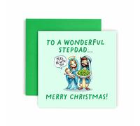 Huxters Christmas Cards for Men - Peas be with you Mary Jesus Christmas Stepdad Christmas Card for him - Funny Holiday Card for Stepdad Fun - 14.8cm (Stepdad)