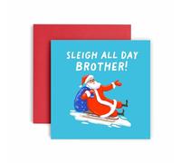 Huxters Christmas Cards for Men - Sleigh All Day Christmas Brother Christmas Card for him - Funny Holiday Card for Brother Fun - 14.8cm (Brother)