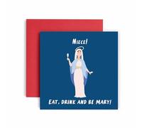 Huxters Christmas Cards for Women - Eat and Be Mary Christmas Niece Happy Christmas Card for Christmas, Niece Christmas Card with Lovely - Funny Christmas Card (Niece)