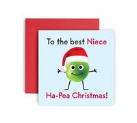 Huxters Christmas Cards for Women - Ha Pea Christmas Niece Happy Christmas Card for Christmas, Niece Christmas Card with Lovely - Funny Christmas Card (Niece)