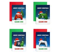 Huxters Christmas Money Card Pack of 4 Pack Contains Festive Computer Gaming Gamer Design - Universal Wallet for Cash Voucher and Voucher on Display Card A6 Size