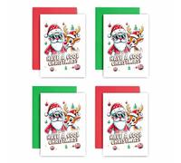 Huxters Christmas Money Christmas Card Pack of 4 Pack Contains Festive Santa Rudolph Cool Design - Universal Wallet for Cash Voucher and Voucher on Display Card A6 Size