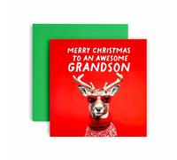 Huxters Cool Christmas Card for Grandson - Christmas Reindeer - Christmas card for him and Men - Grandson Uncle Brother Son Card - 14.8cm (Grandson)