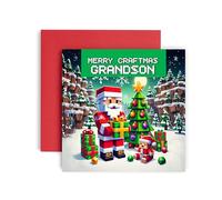 Huxters Cool Christmas Card for Grandson - Computer Game Scene - Merry Craftmass for Him and Men - Uncle Brother Son Card - 14.8cm (Grandson)