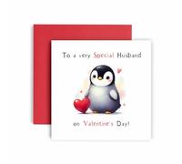 Huxters Cute Husband Valentines Day Card For a Very Special Husband Valentines Day Cute Penguin Soulmate Card for Husband Card - 14.8cm (Husband Valentines)