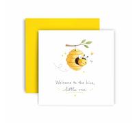 Huxters Cute Newborn Congratulations Card - Sweet Bee, Beehive and Branch Design with “Little One” Message for Baby Shower or Family Celebration