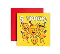Huxters Emoji 5th Birthday card for Boy - Emojicon Fun Age 5 Bday for Son Great Grandson Nephew Niece Daughter Sister Niece Daughter Sister Brother Happy Greetings - 14.8cm (5th)