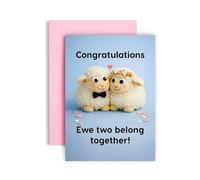 Huxters “Ewe Two Belong Together!” Engagement Card - Cute Sheep Congratulations Card - Engagement Card For Couple Boyfriend Girlfriend Fiancé Fiancée