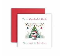 Huxters Festive Christmas Card for Uncle - Penguin Watercolour Design - Christmas card for Santa and Xmas Traditions (Uncle)