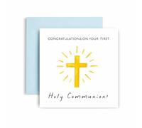 Huxters First Holy Communion Card for Boy - Floral Cross Design - Thoughtful Religious Greeting Card for a Special Milestone - 17 by 12cm (Boy)