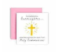 Huxters First Holy Communion Card for Goddaughter - Floral Cross Design - Thoughtful Religious Greeting Card for a Special Milestone - 17 by 12cm (Goddaughter)