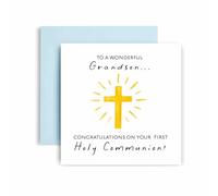 Huxters First Holy Communion Card for Grandson - Floral Cross Design - Thoughtful Religious Greeting Card for a Special Milestone - 17 by 12cm (Grandson)