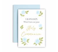 Huxters First Holy Communion Card for Grandson - Gold Design - Thoughtful Religious Greeting Card for a Special Milestone - 17 by 12cm (Grandson)