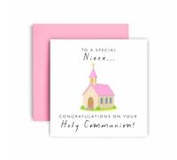 Huxters First Holy Communion Card for Niece - Chapel Design - Thoughtful Religious Greeting Card for a Special Milestone - 17 by 12cm (Niece)