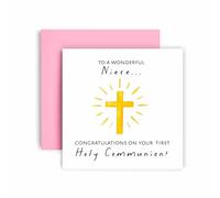 Huxters First Holy Communion Card for Niece - Floral Cross Design - Thoughtful Religious Greeting Card for a Special Milestone - 17 by 12cm (Niece)