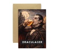 Huxters Funny Birthday Card for Beer Lovers - Draculager Vampire Beer Pun Card - Gothic Humorous Gift for Dad Brother Friend