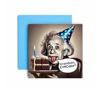 Huxters Funny Birthday Card for Grandson Einstein E=MCake2 Birthday Cake Cheeky Card for Him Men Grandson - 14.8cm (Grandson)