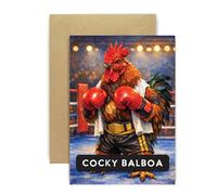 Huxters Funny Birthday Card for Gym Lovers - Cocky Balboa Chicken Boxing Pun Card - Humorous Gift for Dad Brother Friend