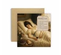 Huxters Funny Birthday Card for Her - Regency Birthday Goals - Wake up and Yearn Mysteriously - Girl Resting on Bed Design