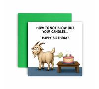 Huxters Funny Birthday Card for Him Her Friend - Goat and Birthday Cake Design - How to Not Blow Out Your Candles