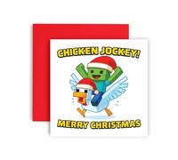 Huxters Funny Christmas Card Chicken Jockey Gaming Design, Festive Xmas Theme for Boys Girls Kids Son Brother Grandson Nephew Friend 14.8cm Square (Chicken Jockey)
