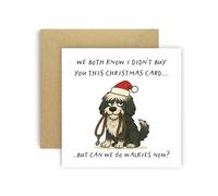 Huxters Funny Christmas Card from Dog Tibetan Terrier for Mum Dad Doggy Parents Dogs Cards - We Both Know I Didn’t Buy You This Card But Can We Go Walkies Now? (Tibetan Terrier)