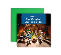 Huxters Funny Christmas Cards for Children - Jesus The Original Master Builder - for him Family Christmas Holiday - Son Grandson Nephew Daughter