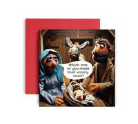 Huxters Funny Christmas Cards for Men and Him - Unholy Smell Mary Jesus and Joseph Card for him Family Christmas Holiday - Dad Uncle Brother Son Grandson Grandad
