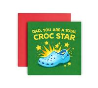 Huxters Funny Father's Day Card - “Dad You Are A Total Croc Star” Pun Design with Blue Clog Shoe - Hilarious Dad Day or Birthday Card