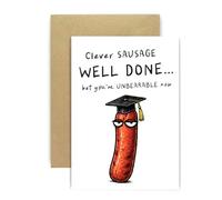 Huxters Funny Graduation Card - Well Done Joke with Cheeky Sausage in Cap - Playful Congrats Card for University or School Graduate - Gift For Student