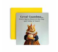 Huxters Funny Great Grandma Happy Birthday Card - Every Queen Cat Deserves Her Day Gift Card for Her Card for Great Grandma - 14.8cm (Great Grandma)