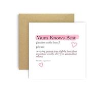 Huxters Funny Mother's Day Card Definition for Mum - Mum knows best - Card for Mum - Funny Definition Dictionary Style Card - Blank inside - (Knows Best)