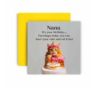 Huxters Funny Nana Happy Birthday Card - Cat Purrhaps have Cake and Eat it too - Gift Card for Her Card for Nana - 14.8cm (Nana)