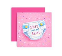 Huxters Funny New Baby Girl Card - Cheeky Nappy Design - Parenting Joke Gift - Hilarious Newborn Congratulations Card for New Parents Mum or Dad (Girl)