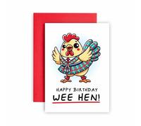 Huxters Funny Scottish Birthday Card Wee Hen Chook Chicken Tartan Scotland Card for - 14.8cm (Wee Hen)