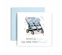 Huxters Funny Twin Boys Card - “Genes So Nice, You Made Them Twice!” - Cute Double Pram Congratulations Greeting Card for New Parents (Boy)