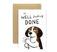 Huxters Funny Well Done Card - Dry Humour Congratulations Card with Unimpressed Dog Illustration - Funny Achievement Card for Work Exam Achievement Driving Test