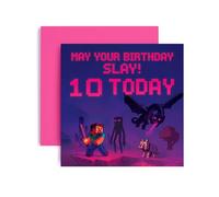 Huxters Gamer 10th Birthday card for Boy - Mine Nether End World Realm Level 10 Enderman Ender Dragon Bday for Son Great Grandson Nephew Brother Happy Greetings - 14.8cm (10th)