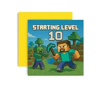 Huxters Gamer 10th Birthday card for Boy - Mine Steve Creeper Blocks Level 10 Unlocked Controller Bday for Son Great Grandson Nephew Brother Happy Greetings - 14.8cm (10th)