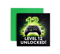 Huxters Gamer 12th Birthday card for Boy - Black Green Starting Level Unlocked Controller Bday for Son Great Grandson Nephew Brother Happy Greetings - 14.8cm (12th)