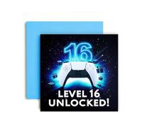 Huxters Gamer 16th Birthday card for Boy - White Blue Starting Level 16 Unlocked Controller Bday for Son Great Grandson Nephew Brother Happy Greetings - 14.8cm (16th)